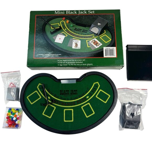 Mini Black Jack Set Casino Card Game Travel Board Game Poker Chips Complete - Picture 1 of 10